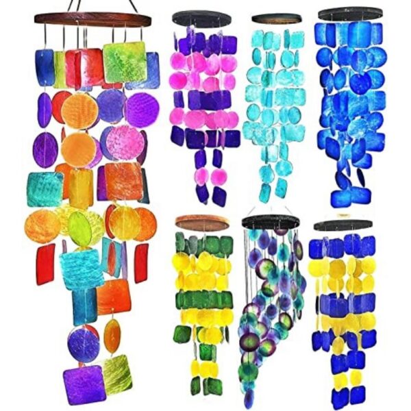 Bellaa 22890 Rainbow Wind Chimes Patio Lawn Garden Unique Wind Chimes Hanging Capiz Memorial Grace Handmade Chimes 27 inch Presents for Mom Gifts for Grandma