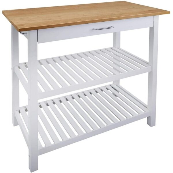 Casual Home Kitchen Island with Solid American Hardwood Top, White