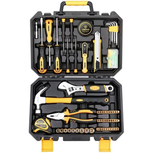 DEKOPRO 100 Piece Home Repair Tool Set,General Household Hand Tool Kit with Plastic Tool Box Storage