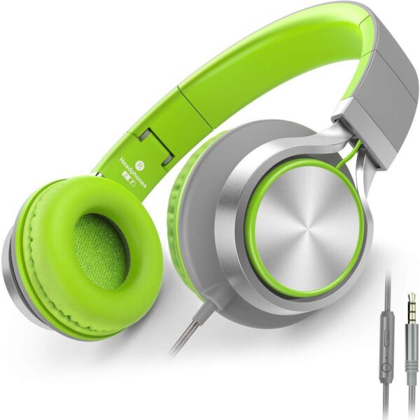 AILIHEN C8 Foldable Wired Headphones with Microphone and Volume Control for Cellphones Tablets Smartphones Laptop Computer PC Mp3/4 (Gray/Green)